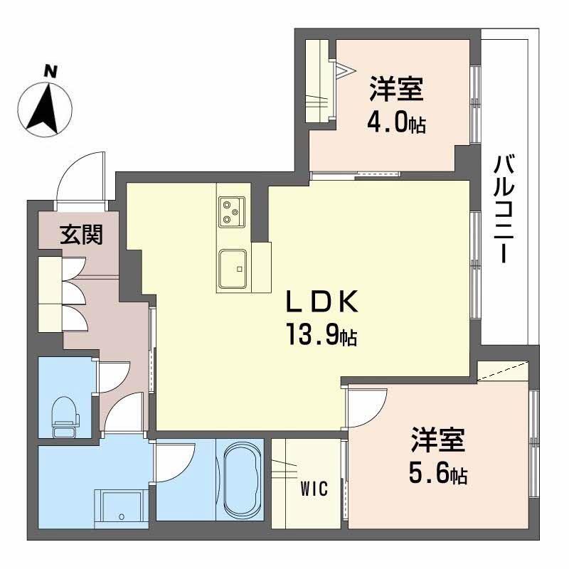 コンフォルト大元駅(2LDK/2階)の間取り写真