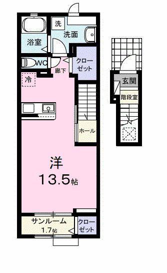レンジ 雄町(ワンルーム/2階)の間取り写真