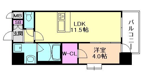 スプランディット中之島DUE(1LDK/7階)の間取り写真