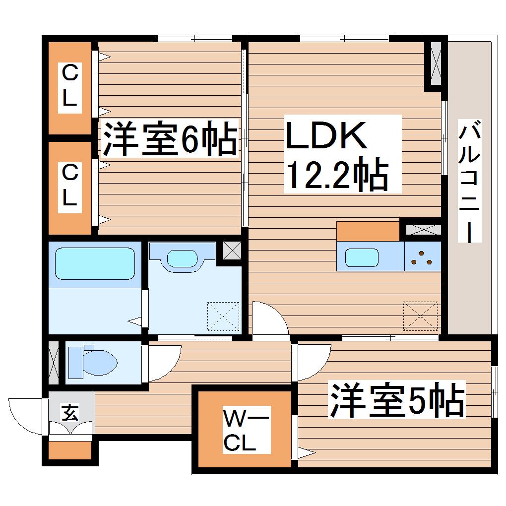 D-ROOMフィオレンテ富沢西(2LDK/2階)の間取り写真