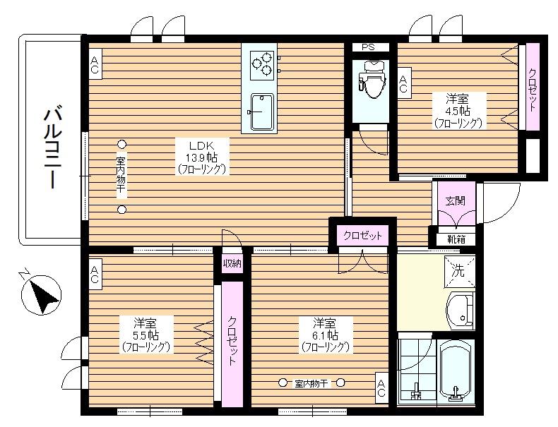 ビューネ上板橋(3LDK/2階)の間取り写真