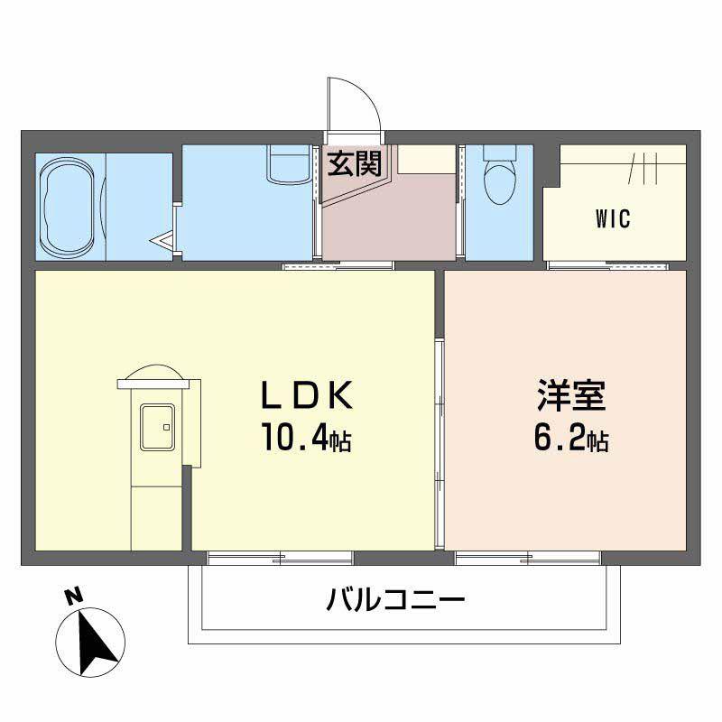 フェリスタージュ五日市中央A棟(1LDK/2階)の間取り写真