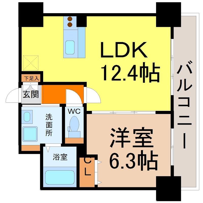 FLOS北山王(1LDK/4階)の間取り写真