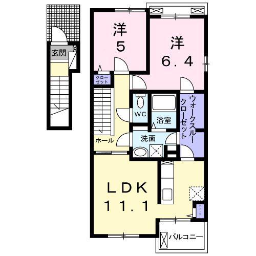 ル・セルクルI(2LDK/2階)の間取り写真