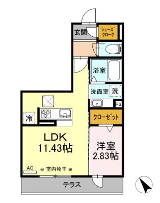 ルーム寺島(1LDK/1階)の間取り写真