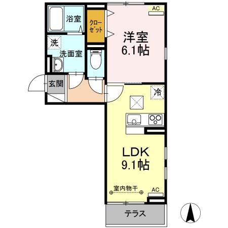 サンティエオジマ(1LDK/1階)の間取り写真