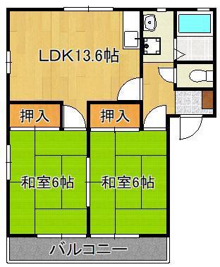 イースト高須(2LDK/2階)の間取り写真