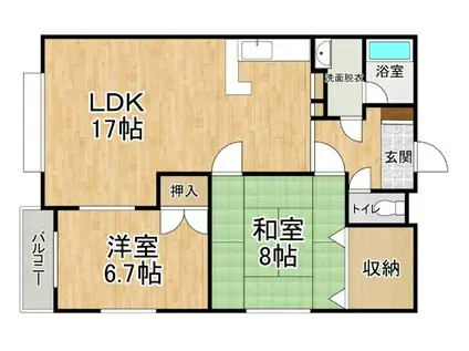 JR根室本線 帯広駅 徒歩57分 4階建 築33年(2LDK/4階)の間取り写真