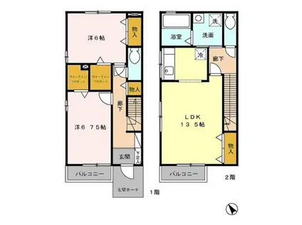 スクウェア・ヒルC棟(2LDK/1階)の間取り写真
