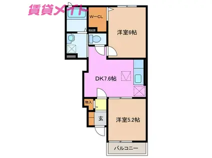イルマーレV(2DK/1階)の間取り写真