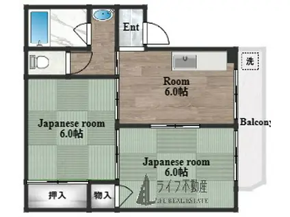 稲地ハイツ(2DK/4階)の間取り写真