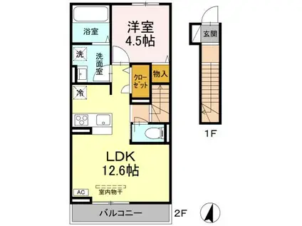 コンフォート E棟(1LDK/2階)の間取り写真