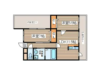 パルティール中山(2LDK/3階)の間取り写真