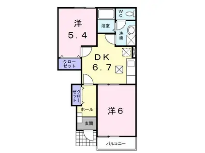 ビサイド・花仙橋II(2DK/1階)の間取り写真
