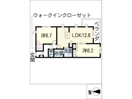 マインズヴィラ長久手(2LDK/2階)の間取り写真