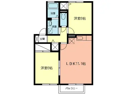 ライラック湘南(2LDK/1階)の間取り写真