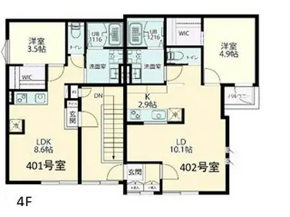 FOLS CLASS 四谷三丁目(1LDK/4階)の間取り写真