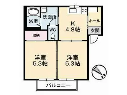 ヒルズYK(2K/2階)の間取り写真