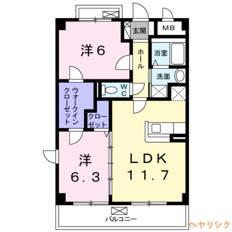 ソレアード山香(2LDK/3階)の間取り写真