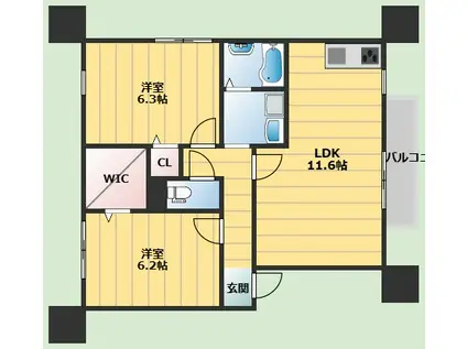 ウエストリヴァーII(2LDK/1階)の間取り写真