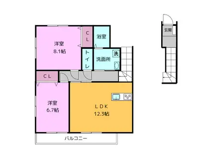 シャルール(2LDK/2階)の間取り写真