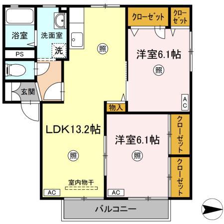 ラシェットエムザB棟(2LDK/1階)の間取り写真