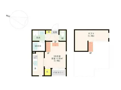 ハーモニーテラス賀茂(1K/1階)の間取り写真