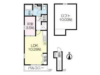 ビューテラス青葉(1LDK/2階)の間取り写真
