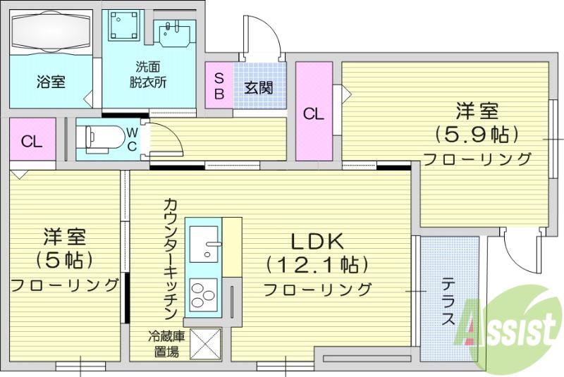 セレスティア大和町(2LDK/3階)の間取り写真