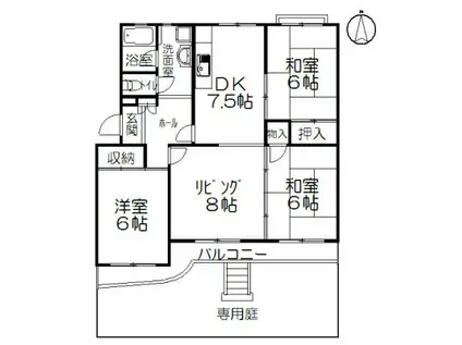 茅ヶ崎海岸松が丘ハイツD棟(4DK/1階)の間取り写真