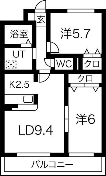 プリミエール山敷230(2LDK/2階)の間取り写真