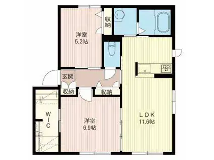 ボヌール C棟(2LDK/1階)の間取り写真