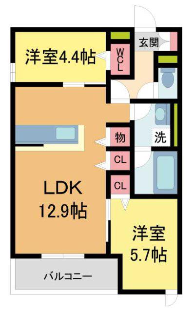 D-RESIDENCE宇保町(2LDK/1階)の間取り写真