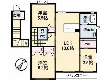 ラ・ルミエールB(3LDK/2階)の間取り写真