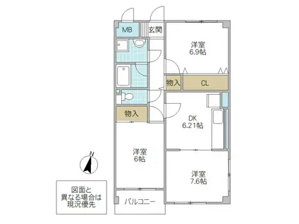 カーサヴィオレッタ A棟(3DK/1階)の間取り写真