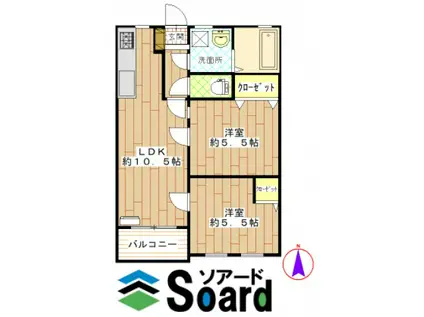 リバーヒルズ(2LDK/1階)の間取り写真