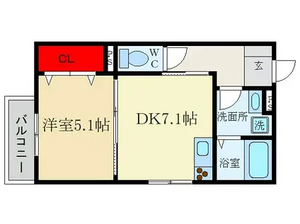 イリスコート忍ケ丘III(1LDK/2階)の間取り写真