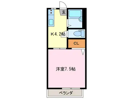 カーサ江島IIB(1K/1階)の間取り写真