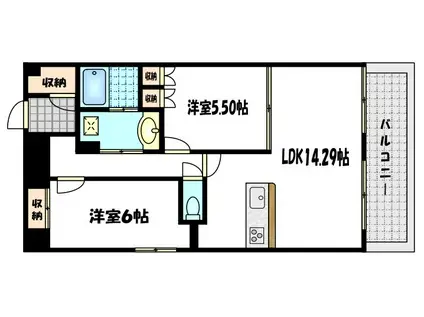 パラドールY(2LDK/9階)の間取り写真