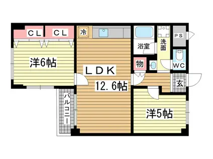 ユニーブル六甲(2LDK/3階)の間取り写真