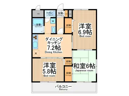 エントピアハウス(3DK/1階)の間取り写真