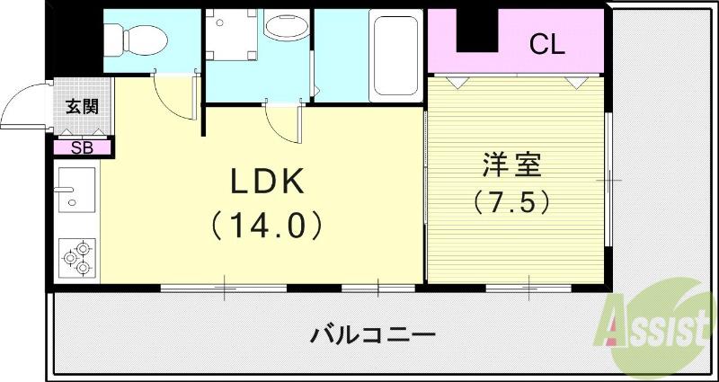 長尾第1ビル(1LDK/4階)の間取り写真