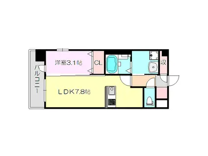 LUXE新大阪3(1LDK/4階)の間取り写真