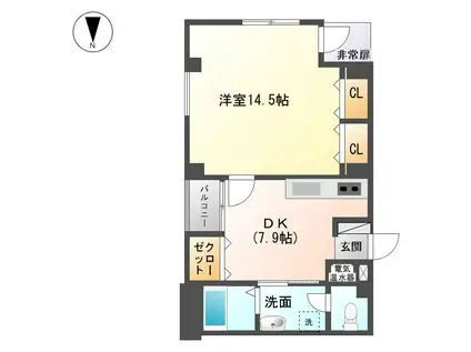 アビリティ上町弐番館(1DK/3階)の間取り写真