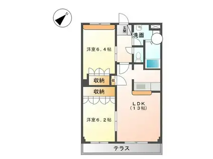 コーポ エル・アール松原(2LDK/1階)の間取り写真