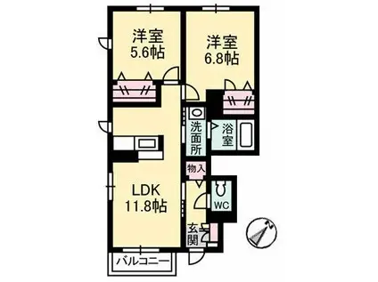 コン・アモーレ夢咲II(2LDK/1階)の間取り写真