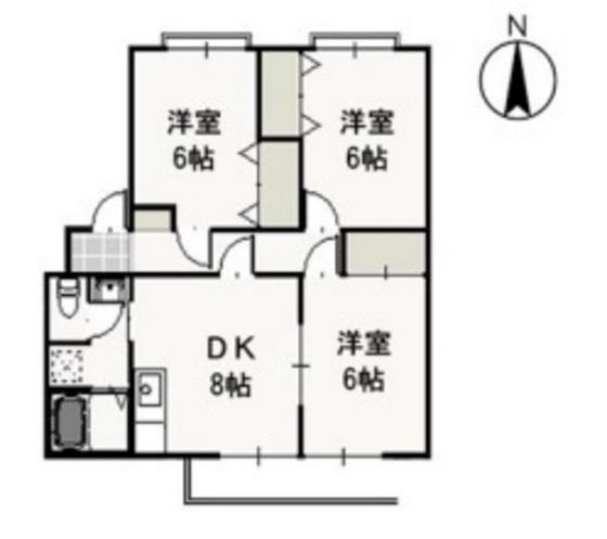 ピュアハイツ北方II(3DK/1階)の間取り写真