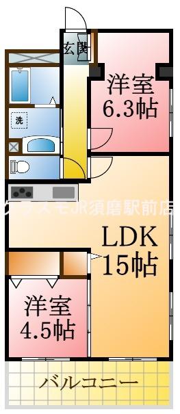 上高丸コーポラス(2LDK/4階)の間取り写真