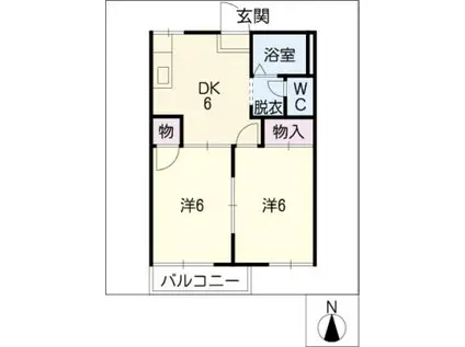 シャトル住吉B棟(2DK/2階)の間取り写真