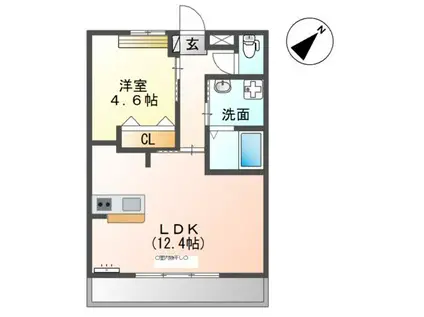 リバレイン今里(1LDK/1階)の間取り写真